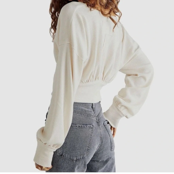 NWT We The Free Free People V-neck Sweater Ivory Large pullover - Picture 2 of 9